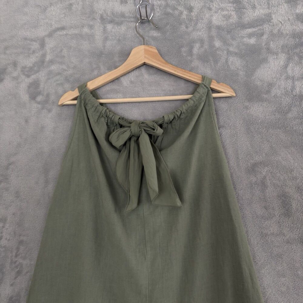 Bellambra Linen Cotton Dress Womens L Army Green Sleeveless Italy Lagenlook - Picture 6 of 11